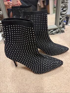 Black Rhinestone Sock Ankle Boots